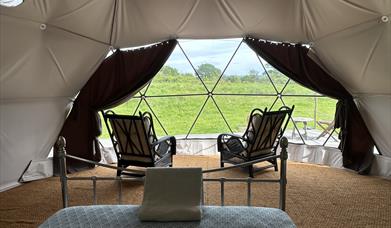 view from inside the glamping dome tent