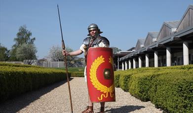 A Roman centurian with shield and spear
