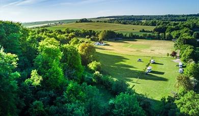 Aerial image of Wild Heart Hill Camp in sunlight