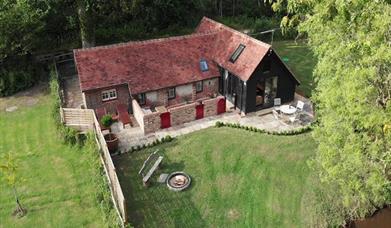 Drone image of The Piggery at John Bulls farm house in Cowfold