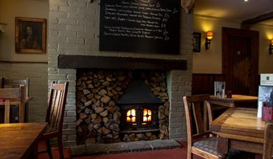 The cosy fire at The Royal Oak in Poynings