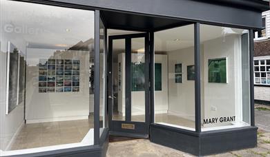 Exterior photograph of the Meiklejohn Gallery with painting exihbiton inside