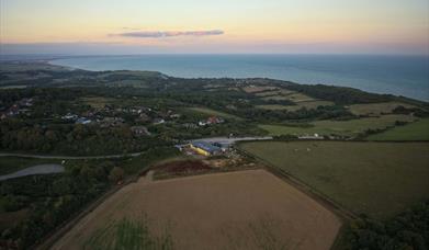 aerial view of hastings country park with the bale house
