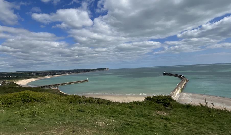 view out to sea with mouth of river Ouse and in the distance the seven sisters cliffs