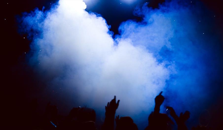 People with arms in the air in a club