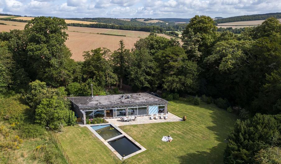 aerial shot of Embers West Sussex set in 2 acres of fields and woodlands