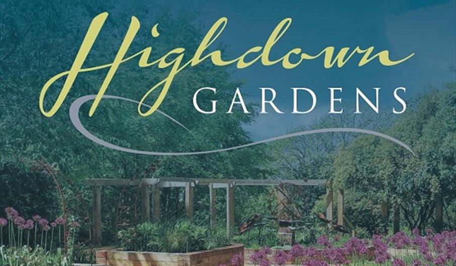 poster image with High down Gardens in writing over a background image of raised boxes with aliums in flower