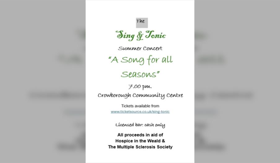 The Sing & Tonic Summer Concert, 2026, in aid of Hospice in the Weald and Multiple Sclerosis Society