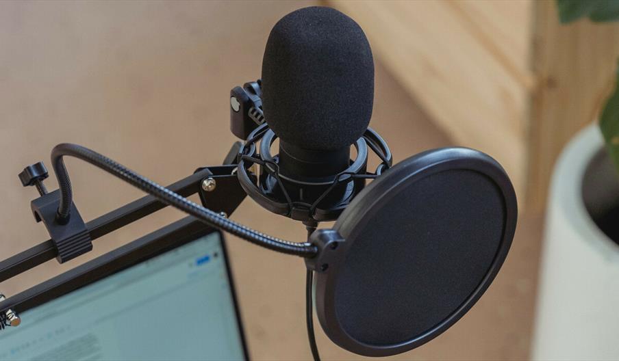 A microphone and laptop