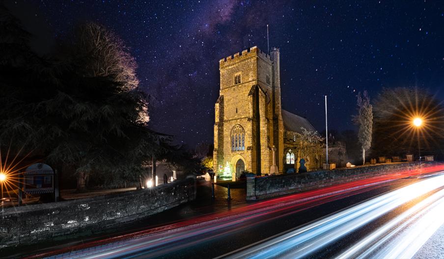 St Mary's Battle lit up at night