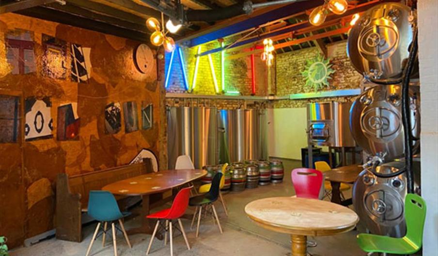 The sitting area in The Hop Sun Taproom