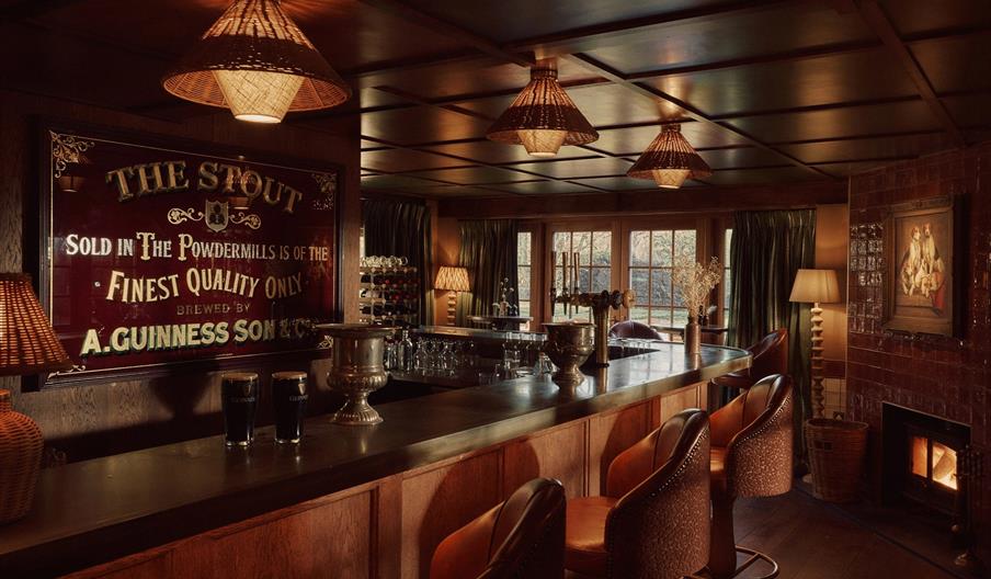 a warm interior of the pub bar