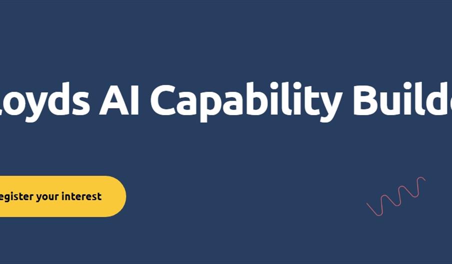 graphic with dark blue background and title Lloyds AI Capability Builder - register your interest