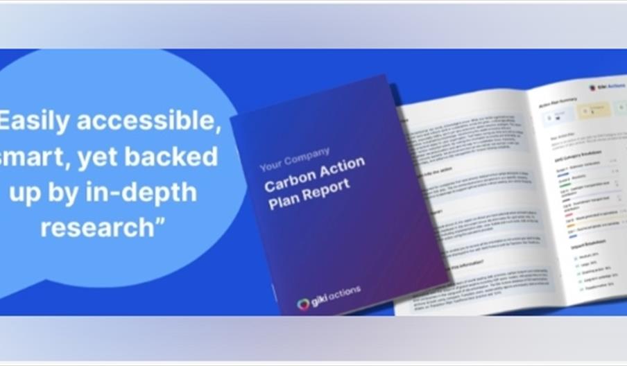 a graphic that says Carbon Action Plan Report and 'easily accessible, smart, yet backed up by in-depth research'