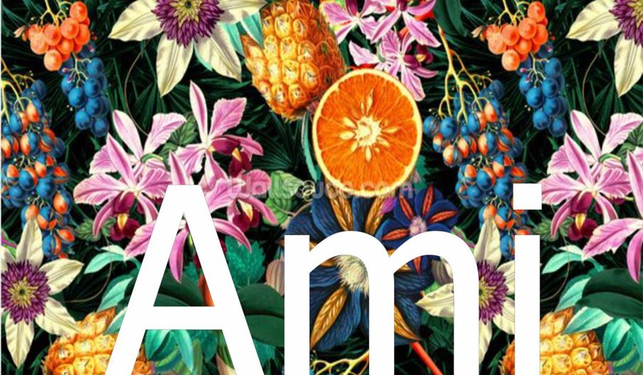 image of flowers and fruit with AMI written over the top