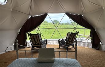 view from inside the glamping dome tent