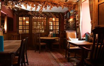 inside the pub  table seating area
