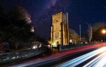 St Mary's Battle lit up at night