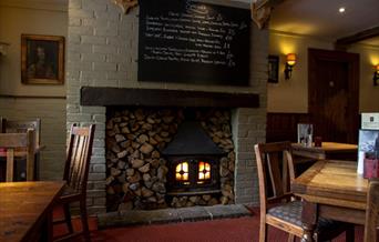 The cosy fire at The Royal Oak in Poynings