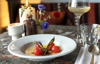 starter dish with wine glasses