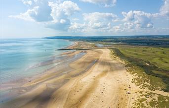 an aerial view of camber sands beach
