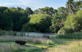 Lakeside gathering spot and firepit