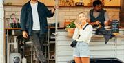 Proprietor and his partner standing att their outdoor cafe outlet