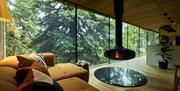 Looking Glass Lodge lounge and fireplace