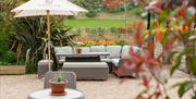 The TERRA Courtyard at TERRA Restaurant at Tottington Manor near Brighton with views of the South Downs National Park