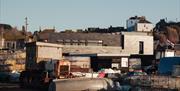 Exterior of Hastings Contemporary, among the working structures of the fishing fleet