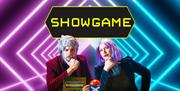 Gameshow hosts looking at camera