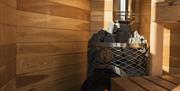Image of inside the wood fired sauna