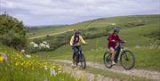 two people cycling on the downs