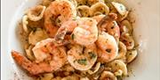 a plate of prawns and pasta