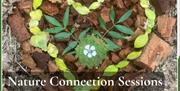 graphic with nature connection sessions and an image of leaves in a heart shape in the background