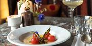 starter dish with wine glasses